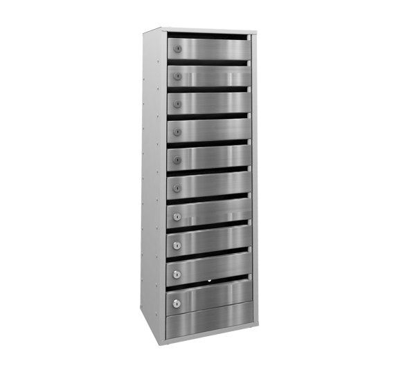 10-и секционный почтовый ящик «Омега» с дверцами из нержавеющей стали